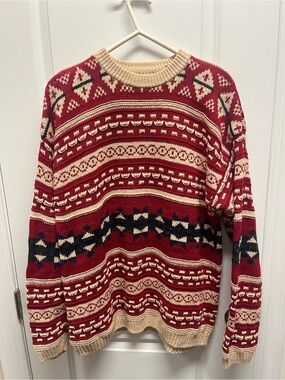 Vintage Structure chunky fair aisle, geometric knit pullover sweater 90’s SZ S
